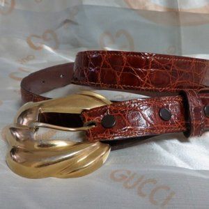 ❤️JEFF DEEGAN DESIGNS Genuine Alligator Belt Gold Tone Buckle 27-32